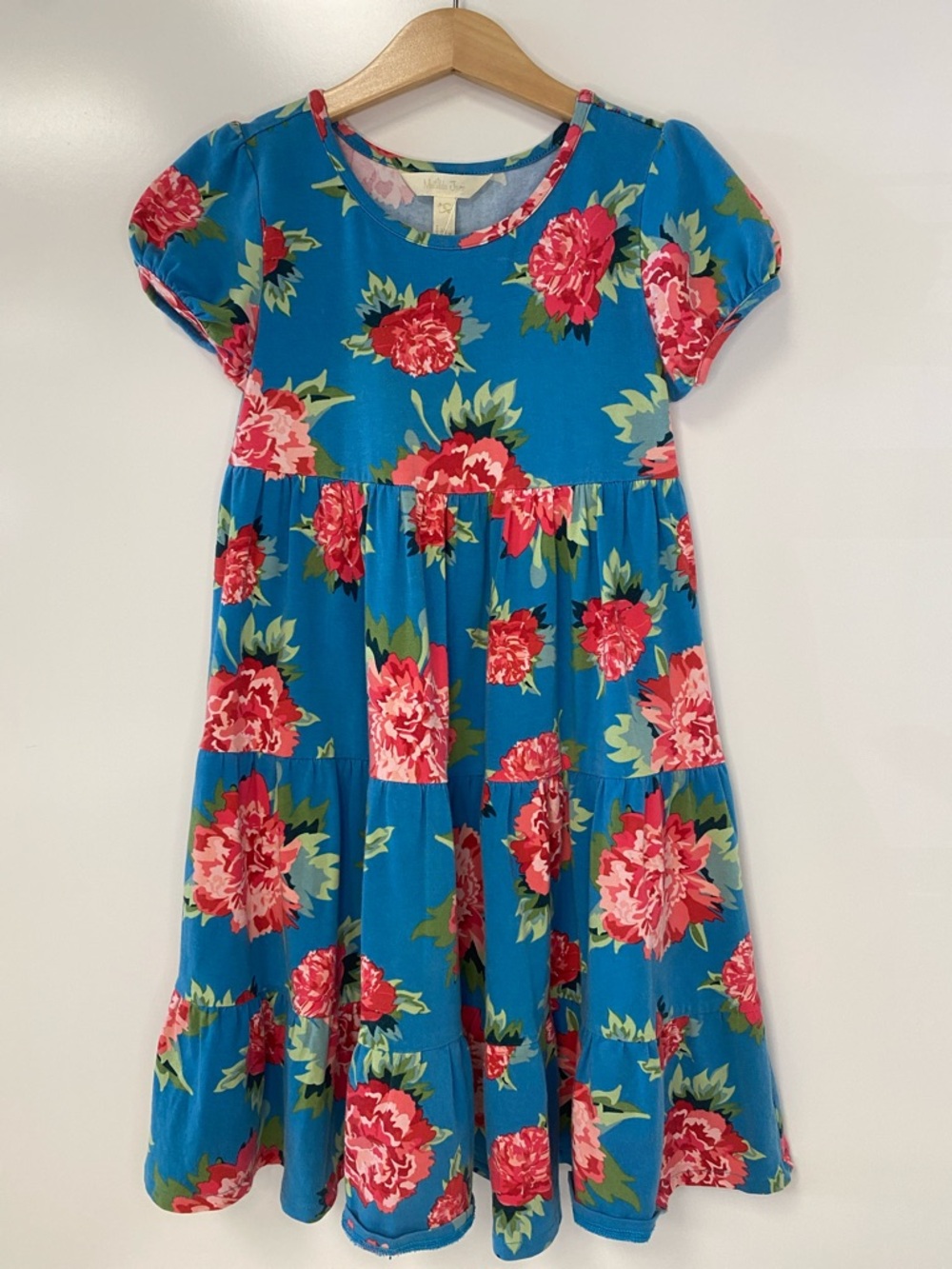 Matilda Jane Bright Blue Floral Tiered Dress with Pink Blooms